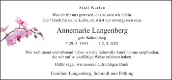 Traueranzeige von Annemarie Langenberg von Neue Osnabrücker Zeitung GmbH & Co. KG