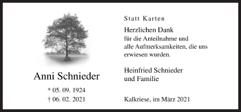 Traueranzeige von Anni Schnieder von Neue Osnabrücker Zeitung GmbH & Co. KG