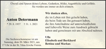 Traueranzeige von Anton Determann von Neue Osnabrücker Zeitung GmbH & Co. KG