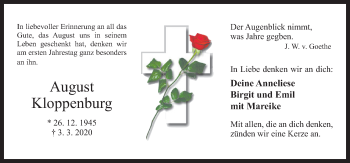 Traueranzeige von August Kloppenburg von Neue Osnabrücker Zeitung GmbH & Co. KG