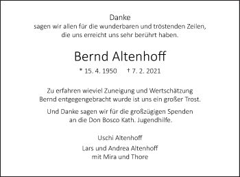 Traueranzeige von Bernd Altenhoff von Neue Osnabrücker Zeitung GmbH & Co. KG