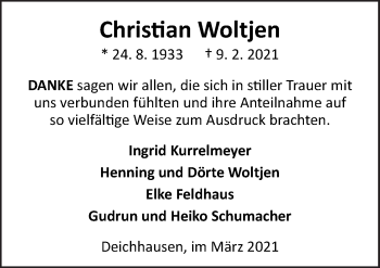 Traueranzeige von Christian Woltjen von Neue Osnabrücker Zeitung GmbH & Co. KG
