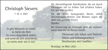 Traueranzeige von Christoph Sievers von Neue Osnabrücker Zeitung GmbH & Co. KG