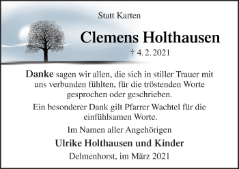 Traueranzeige von Clemens Holthausen von Neue Osnabrücker Zeitung GmbH & Co. KG