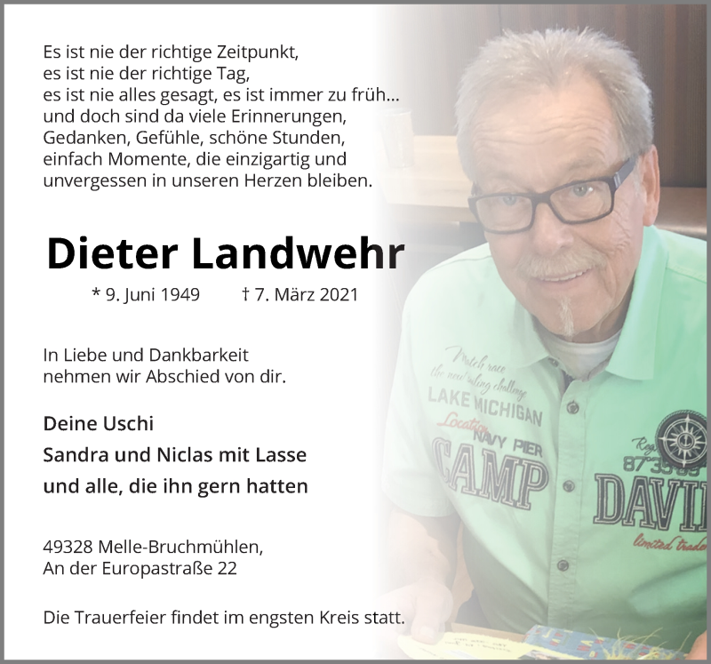  Traueranzeige für Dieter Landwehr vom 10.03.2021 aus Neue Osnabrücker Zeitung GmbH & Co. KG