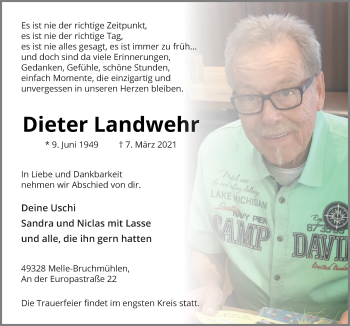 Traueranzeige von Dieter Landwehr von Neue Osnabrücker Zeitung GmbH & Co. KG