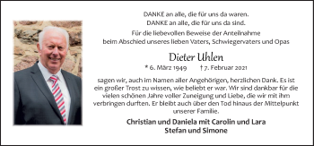 Traueranzeige von Dieter Uhlen von Neue Osnabrücker Zeitung GmbH & Co. KG