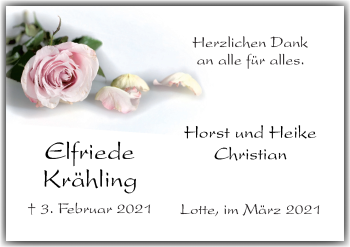 Traueranzeige von Elfriede Krähling von Neue Osnabrücker Zeitung GmbH & Co. KG