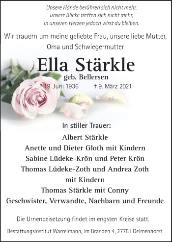 Traueranzeige von Ella Stärkle von Neue Osnabrücker Zeitung GmbH & Co. KG