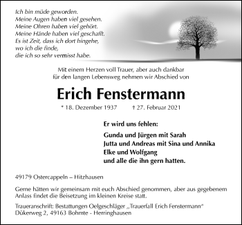 Traueranzeige von Erich Fenstermann von Neue Osnabrücker Zeitung GmbH & Co. KG