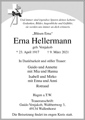 Traueranzeige von Erna Hellermann von Neue Osnabrücker Zeitung GmbH & Co. KG