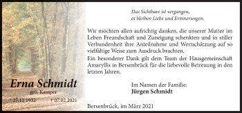 Traueranzeige von Erna Schmidt von Neue Osnabrücker Zeitung GmbH & Co. KG