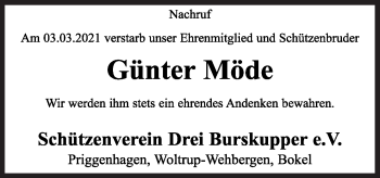 Traueranzeige von Günter Möde von Neue Osnabrücker Zeitung GmbH & Co. KG