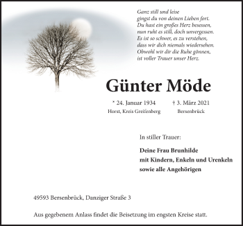 Traueranzeige von Günter Möde von Neue Osnabrücker Zeitung GmbH & Co. KG
