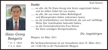 Traueranzeige von Hans-Georg Bongartz von Neue Osnabrücker Zeitung GmbH & Co. KG