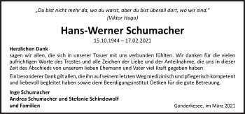 Traueranzeige von Hans-Werner Schumacher von Neue Osnabrücker Zeitung GmbH & Co. KG