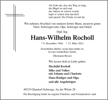 Traueranzeige von Hans-Wilhelm Rocholl von Neue Osnabrücker Zeitung GmbH & Co. KG