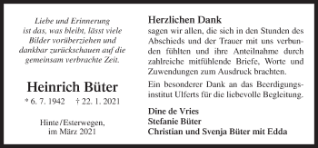 Traueranzeige von Heinrich Büter von Neue Osnabrücker Zeitung GmbH & Co. KG