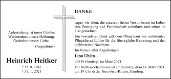 Traueranzeige von Heinrich Heitker von Neue Osnabrücker Zeitung GmbH & Co. KG