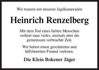 Traueranzeige von Heinrich Renzelberg von Neue Osnabrücker Zeitung GmbH & Co. KG