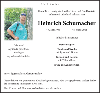 Traueranzeige von Heinrich Schumacher von Neue Osnabrücker Zeitung GmbH & Co. KG