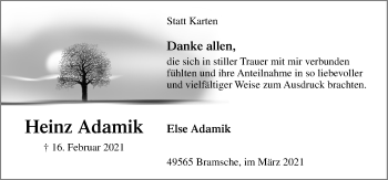 Traueranzeige von Heinz Adamik von Neue Osnabrücker Zeitung GmbH & Co. KG