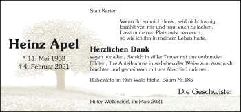 Traueranzeige von Heinz Apel von Neue Osnabrücker Zeitung GmbH & Co. KG