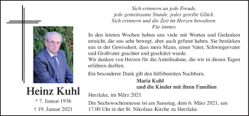 Traueranzeige von Heinz Kuhl von Neue Osnabrücker Zeitung GmbH & Co. KG