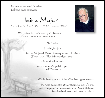 Traueranzeige von Heinz Majov von Neue Osnabrücker Zeitung GmbH & Co. KG