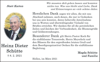 Traueranzeige von Heinz Dieter Schütte von Neue Osnabrücker Zeitung GmbH & Co. KG