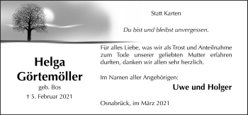 Traueranzeige von Helga Görtemöller von Neue Osnabrücker Zeitung GmbH & Co. KG