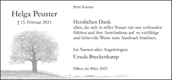 Traueranzeige von Helga Peuster von Neue Osnabrücker Zeitung GmbH & Co. KG