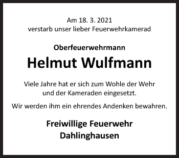 Traueranzeige von Helmut Wulfmann von Neue Osnabrücker Zeitung GmbH & Co. KG