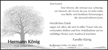 Traueranzeige von Hermann König von Neue Osnabrücker Zeitung GmbH & Co. KG