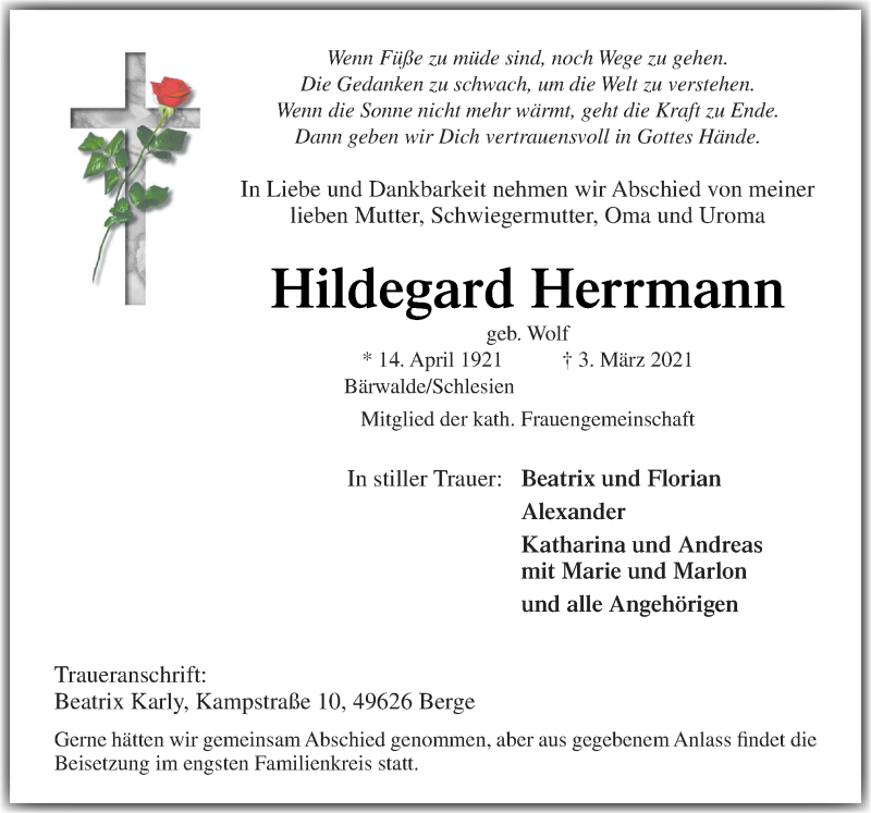  Traueranzeige für Hildegard Herrmann vom 05.03.2021 aus Neue Osnabrücker Zeitung GmbH & Co. KG