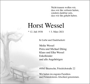 Traueranzeige von Horst Wessel von Neue Osnabrücker Zeitung GmbH & Co. KG