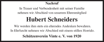 Traueranzeige von Hubert Schneiders von Neue Osnabrücker Zeitung GmbH & Co. KG