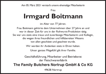 Traueranzeige von Irmgard Boitmann von Neue Osnabrücker Zeitung GmbH & Co. KG