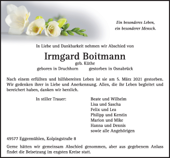 Traueranzeige von Irmgard Boitmann von Neue Osnabrücker Zeitung GmbH & Co. KG