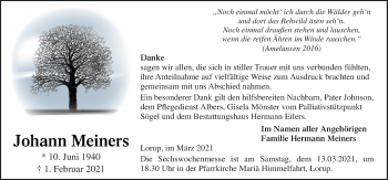 Traueranzeige von Johann Meiners von Neue Osnabrücker Zeitung GmbH & Co. KG