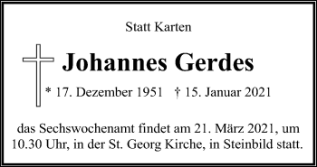 Traueranzeige von Johannes Gerdes von Neue Osnabrücker Zeitung GmbH & Co. KG