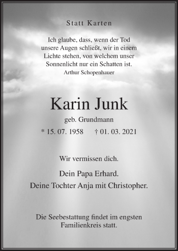 Traueranzeige von Karin Junk von Neue Osnabrücker Zeitung GmbH & Co. KG