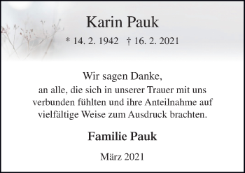 Traueranzeige von Karin Pauk von Neue Osnabrücker Zeitung GmbH & Co. KG