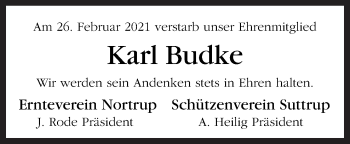 Traueranzeige von Karl Budke von Neue Osnabrücker Zeitung GmbH & Co. KG