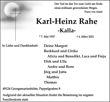 Traueranzeige von Karl-Heinz Rahe von Neue Osnabrücker Zeitung GmbH & Co. KG