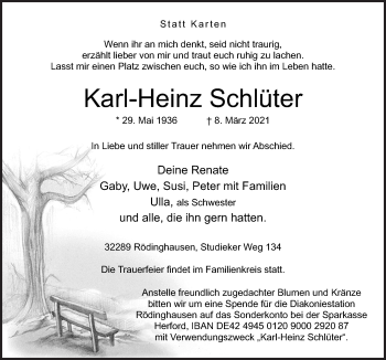 Traueranzeige von Karl-Heinz Schlüter von Neue Osnabrücker Zeitung GmbH & Co. KG