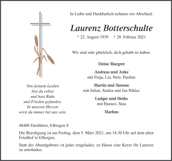 Traueranzeige von Laurenz Botterschulte von Neue Osnabrücker Zeitung GmbH & Co. KG