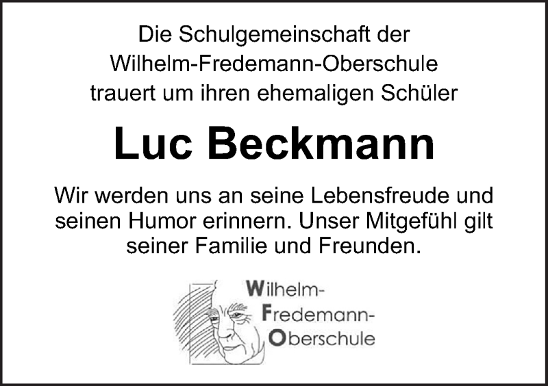  Traueranzeige für Luc Beckmann vom 13.03.2021 aus Neue Osnabrücker Zeitung GmbH & Co. KG