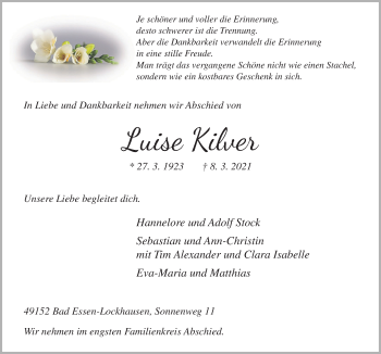 Traueranzeige von Luise Kilver von Neue Osnabrücker Zeitung GmbH & Co. KG