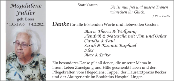 Traueranzeige von Magdalene Fuhler von Neue Osnabrücker Zeitung GmbH & Co. KG